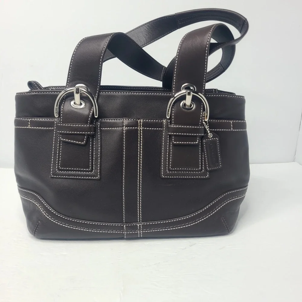Coach Soho F10911 Vintage Brown Y2K  Leather‎ Shoulder Bag Contrast Stitching